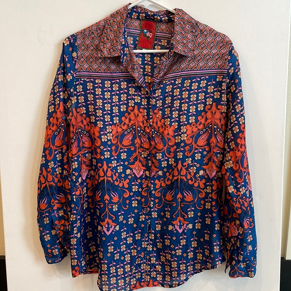 Johnny Was Silk Button Down shirt Size XS